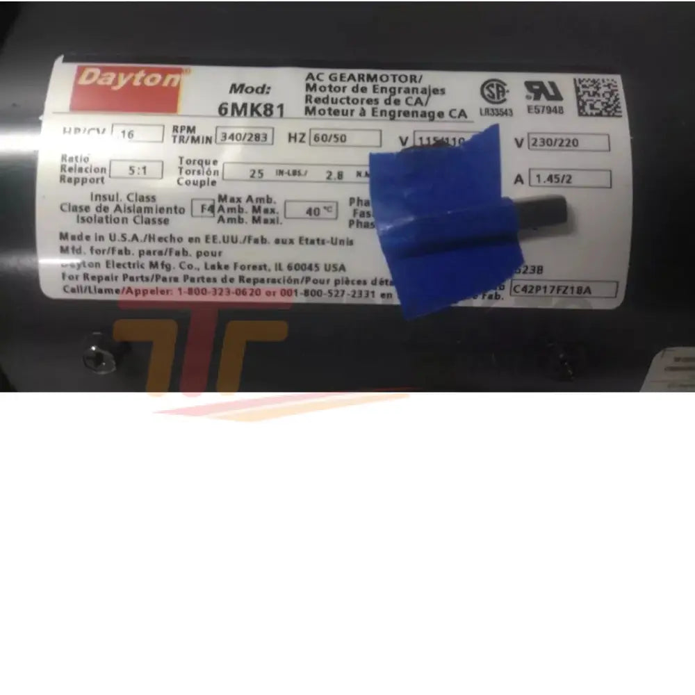096037.00 Dayton AC Gearmotor 0.167 Input HP 340 RPM 115/230VAC - Truck To Trailer