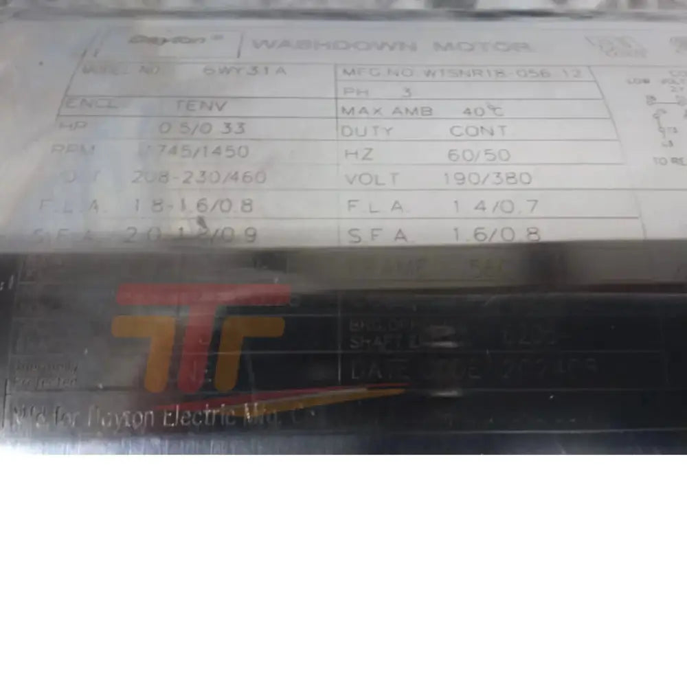 6WY31 Dayton Washdown Motor 1/2 HP 1745 RPM 208-230/460VAC 3-Phase - Truck To Trailer