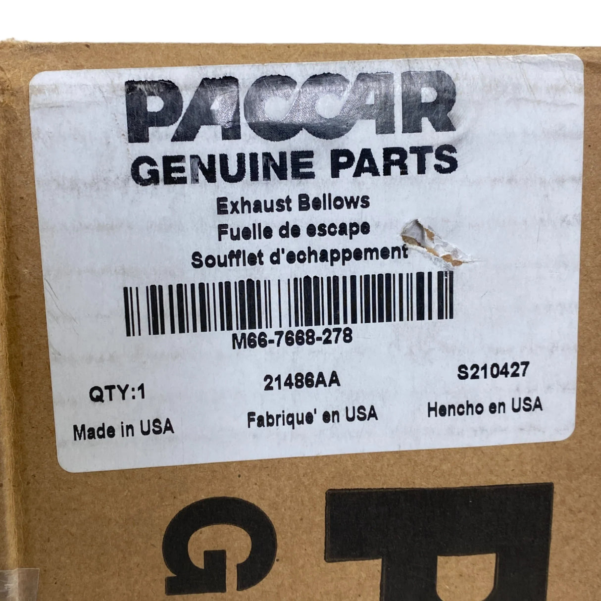 M66-7668-278 Genuine Paccar Flex Bellows Pipe Kit - Truck To Trailer