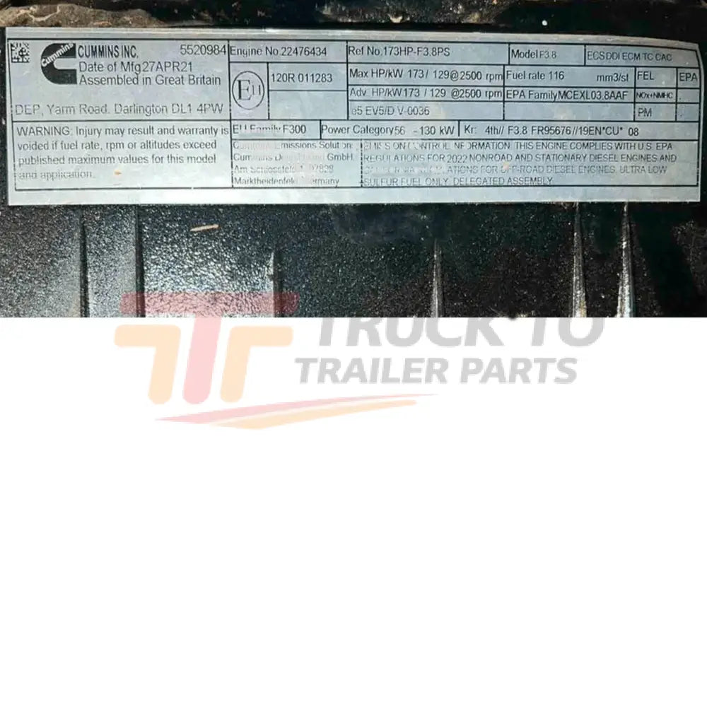 Genuine Cummins Short Block Engine F3.8 Cm2350 F128C 74 - 173 Hp 55 - 129 Kw - Truck To Trailer