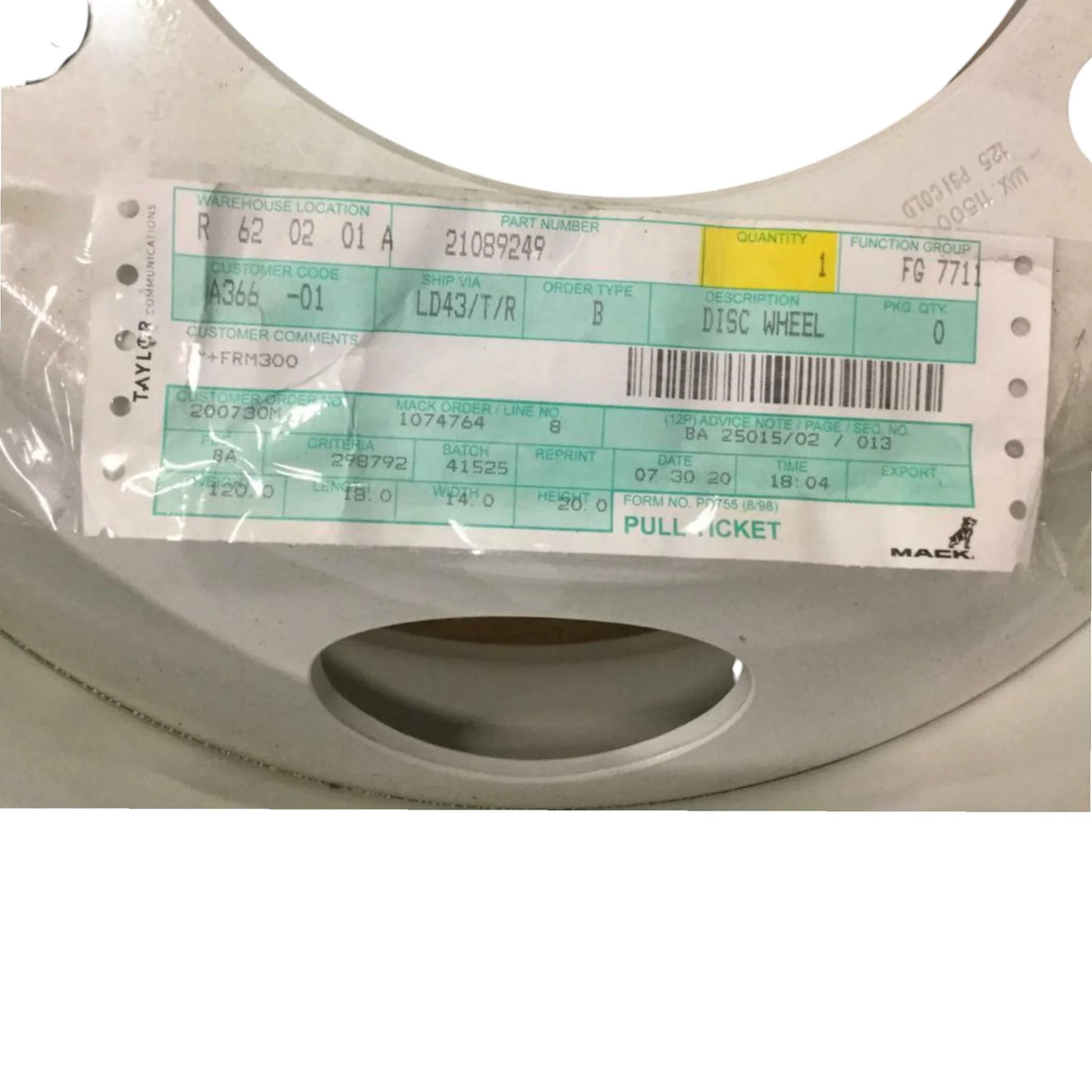 21089249 Genuine Mack Disc Wheel - Truck To Trailer
