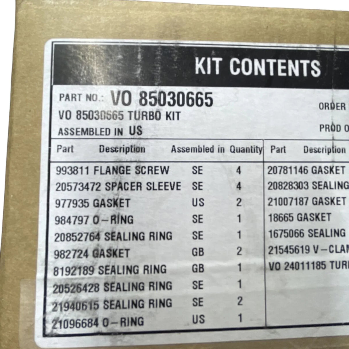 85030665 Genuine Volvo Turbocharger Kit - Truck To Trailer