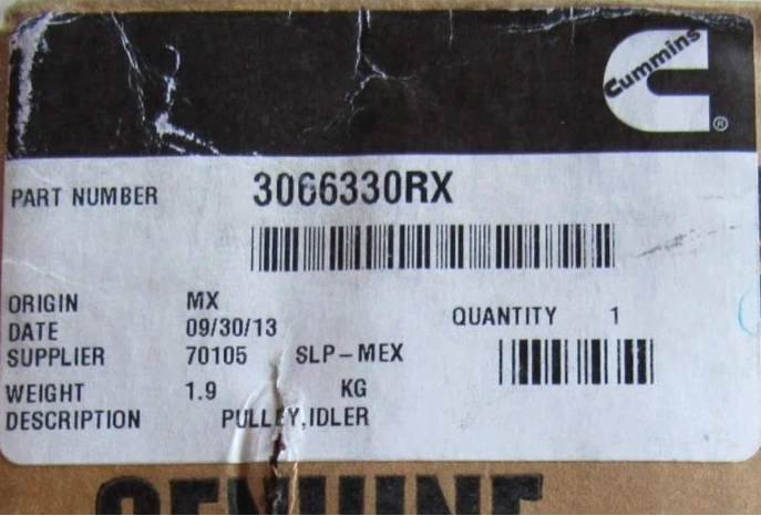 3066330RX Genuine Cummins Water Pump Idler Pulley