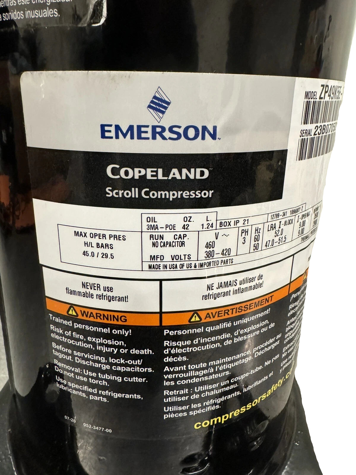 ZP49K5ETFD830 Genuine Copeland Scroll Compressor