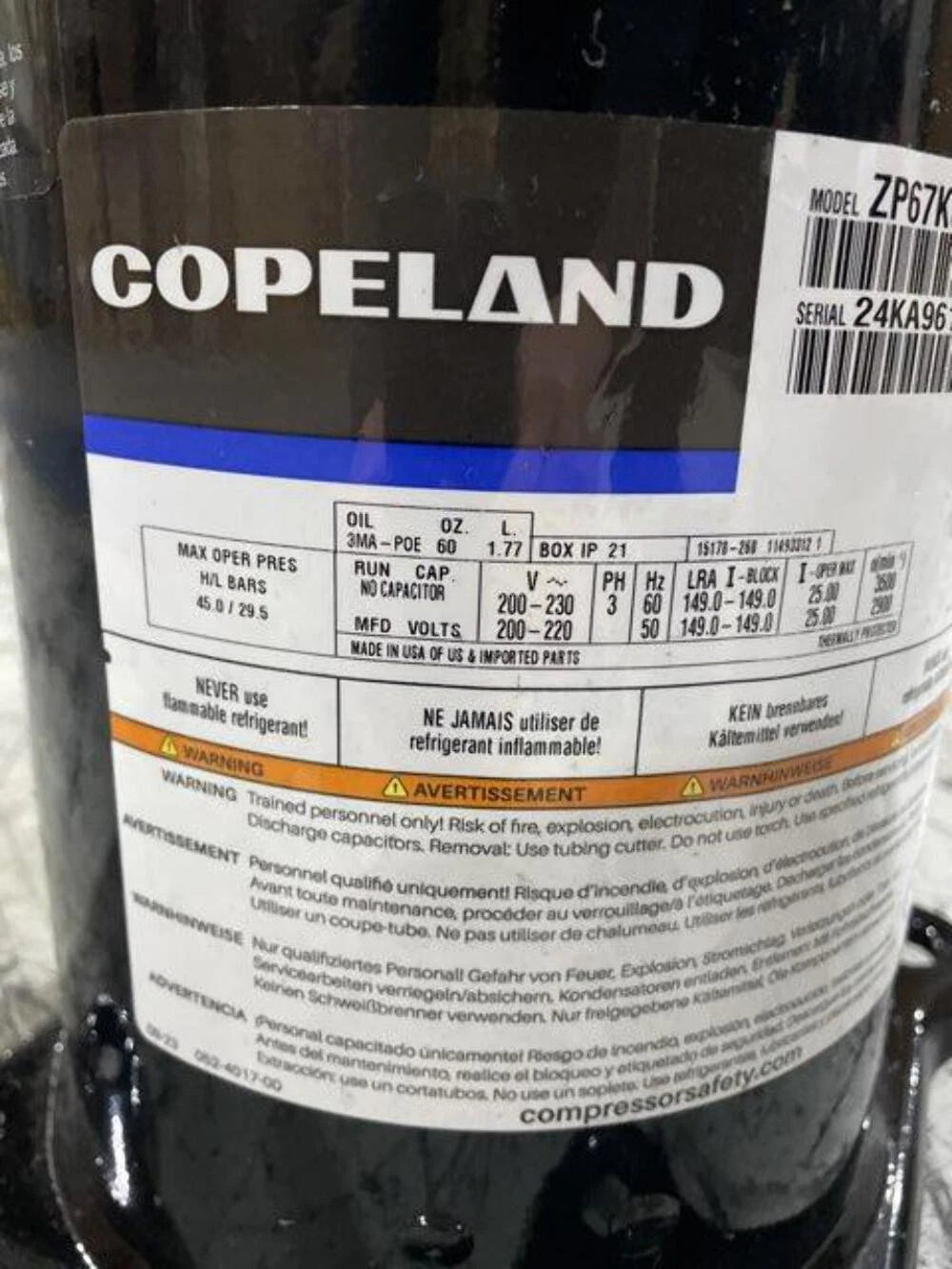 ZP67KCE-TF5-130 Genuine Copeland Scroll Compressor