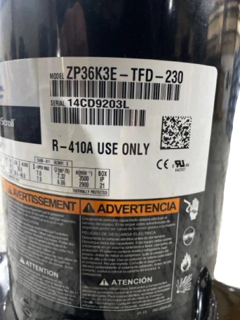ZP36K3ETFD230 Genuine Copeland Scroll Compressor