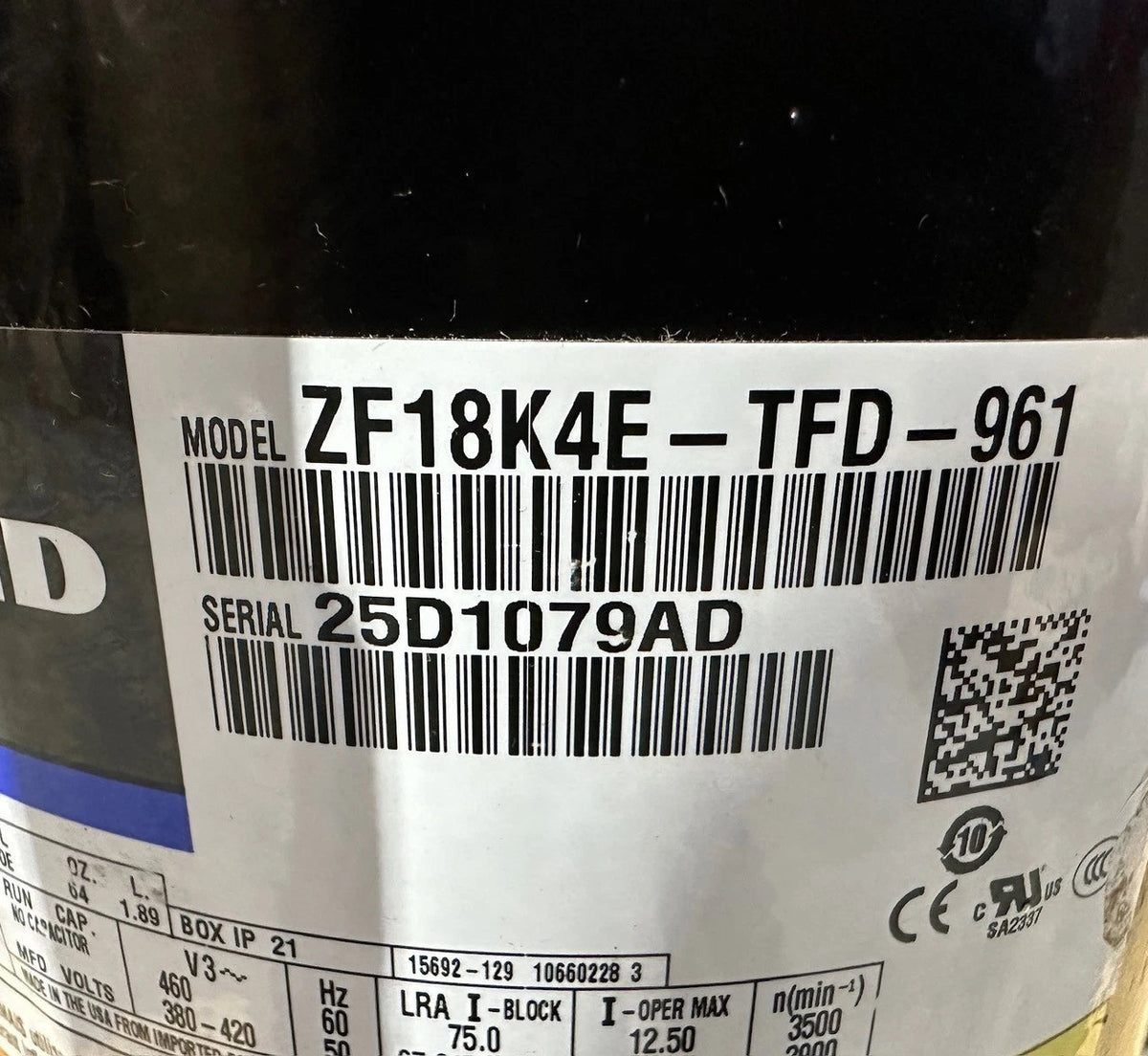 ZF18K4E-TFD-961 Genuine Copeland Scroll Compressor