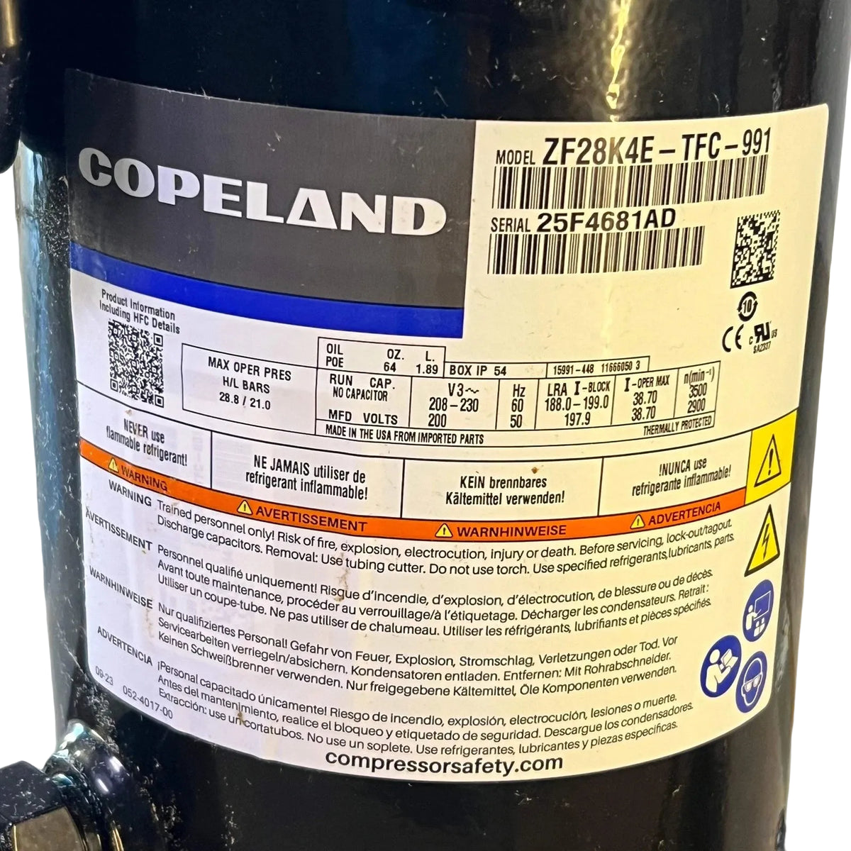 ZF28K4E-TFC-991 Genuine Copeland Scroll Compressor