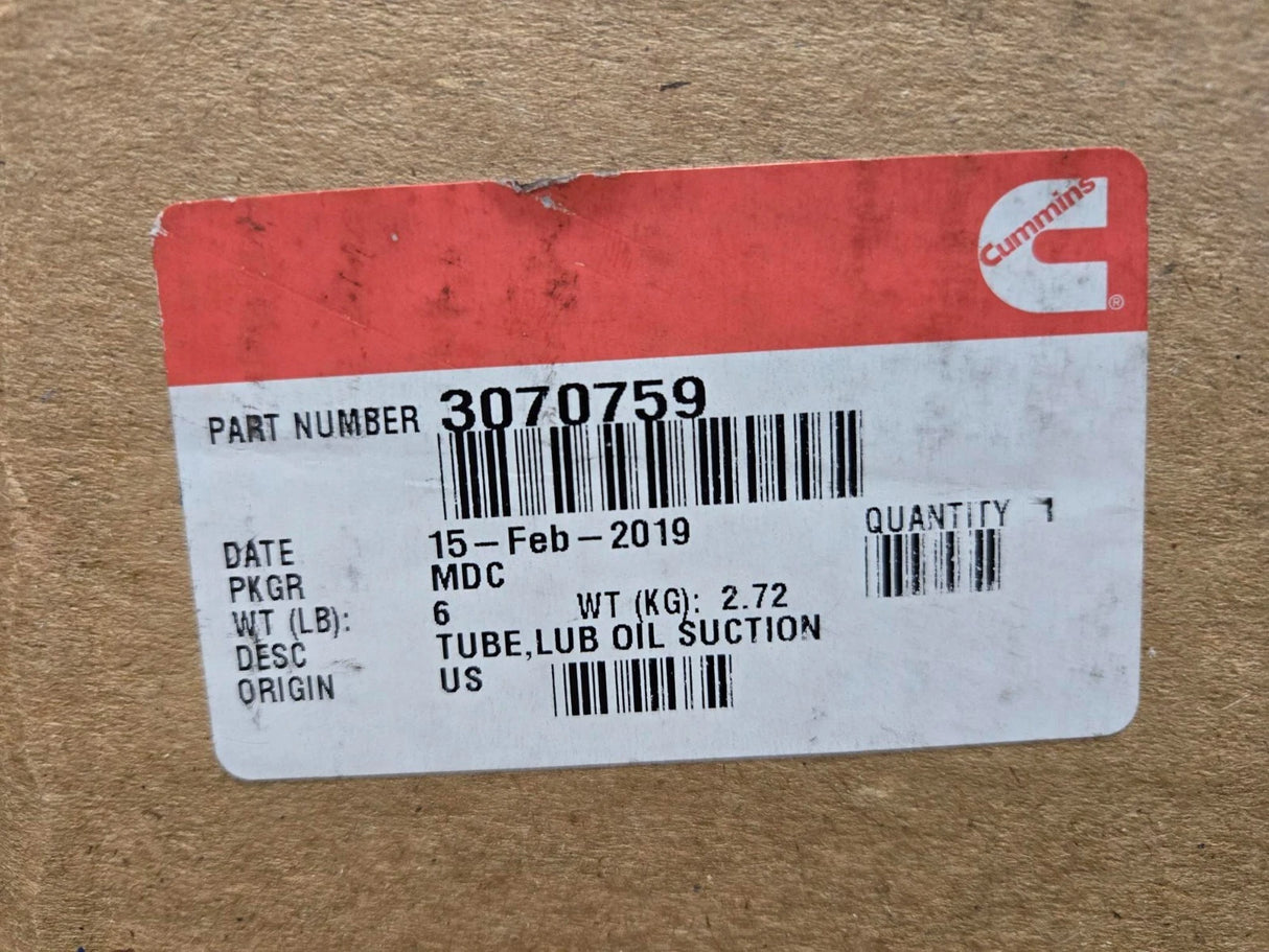 3070759 Genuine Cummins Lubricating Oil Suction Tube