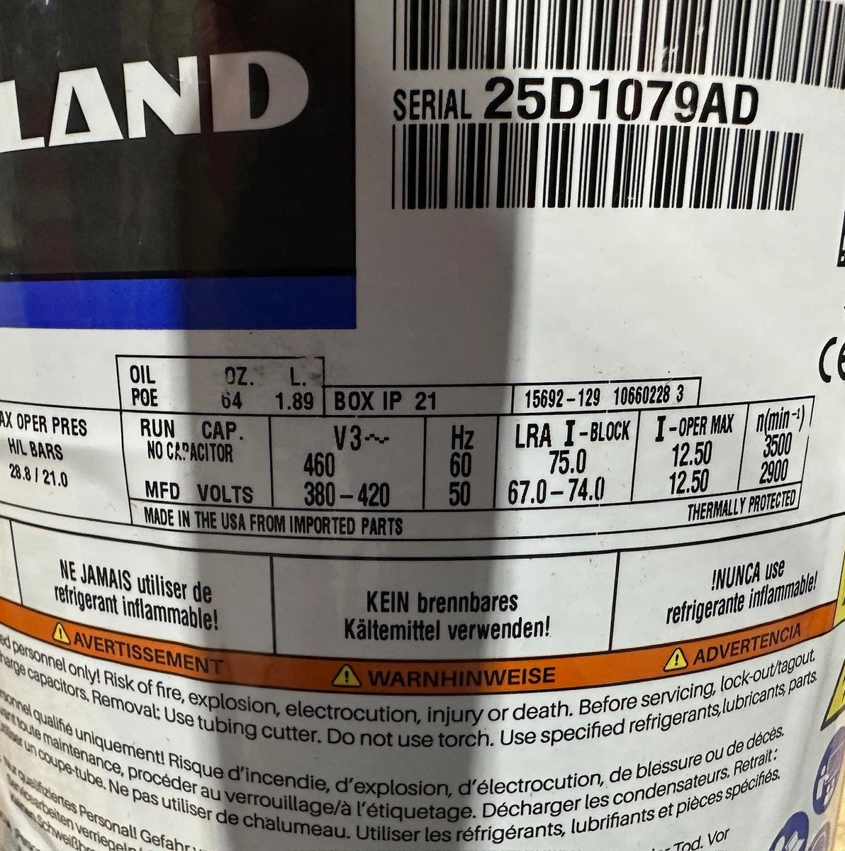 ZF18K4E-TFD-961 Genuine Copeland Scroll Compressor