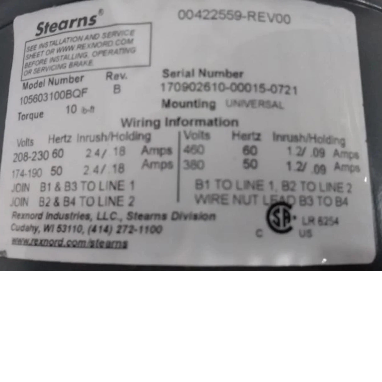 145TTFR16362 Marathon Motors Brake Motor 2 HP 1745 RPM 230/460VAC 3-Phase - Truck To Trailer