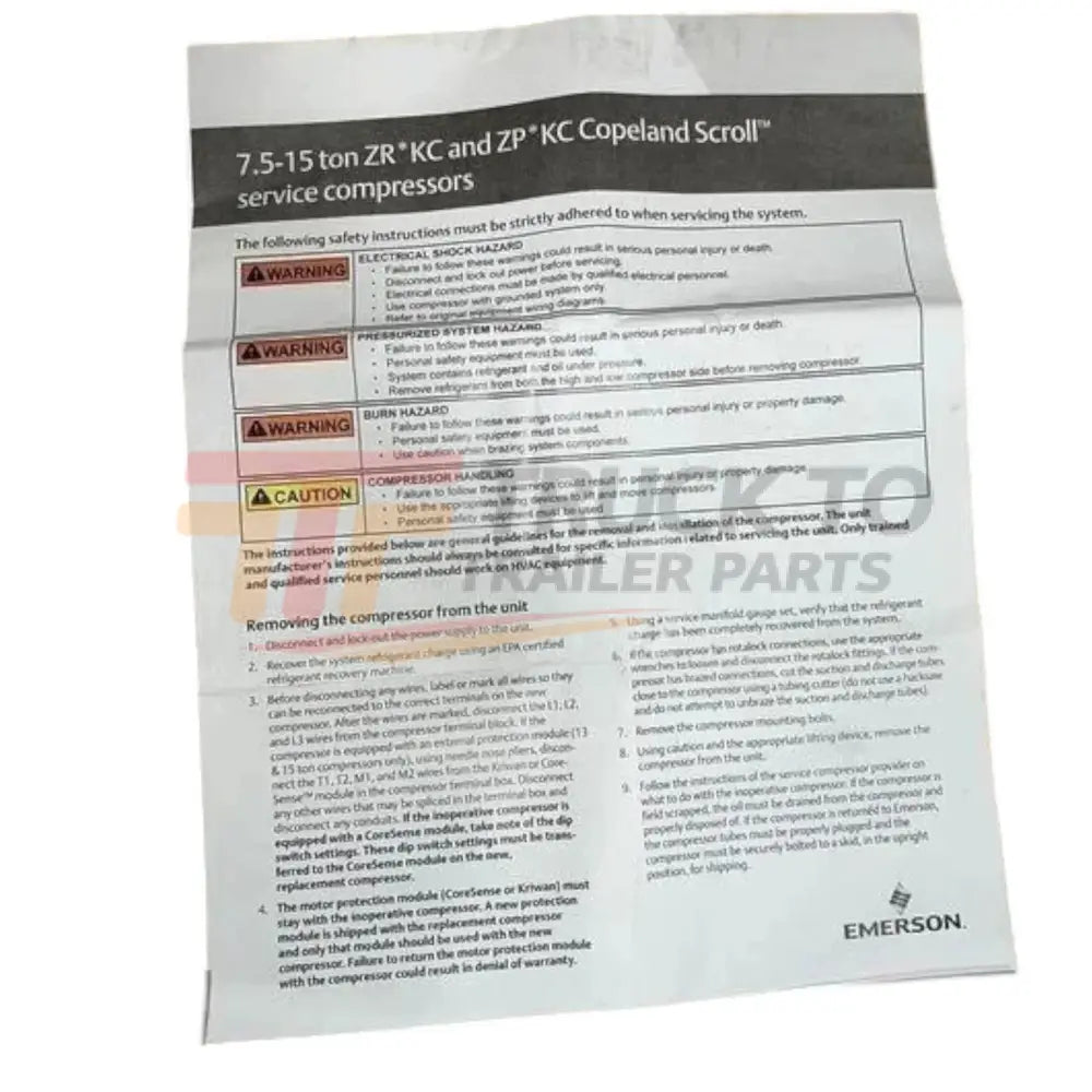 ZP120KCE-TF5-950 Genuine Copeland Scroll Compressor - Truck To Trailer