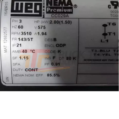 00236OT3H145T-S Weg General Purpose Motor 2 HP 3510 RPM 575VAC 3-Phase - Truck To Trailer