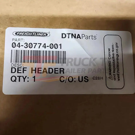04-30774-001 Genuine Freightliner DEF Diesel Exhaust Fluid Header - Truck To Trailer