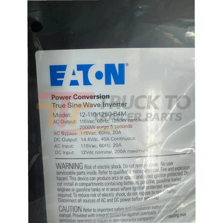 12-110-1250-b4m Eaton True Sine Wave Inverter - Truck To Trailer