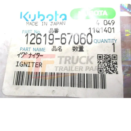 12619-67060 Kubota Igniter - Truck To Trailer