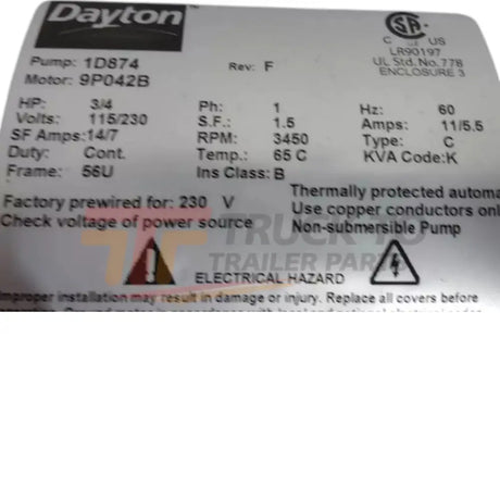 1D874 Dayton Inlet Shallow Well Jet Pump - Truck To Trailer