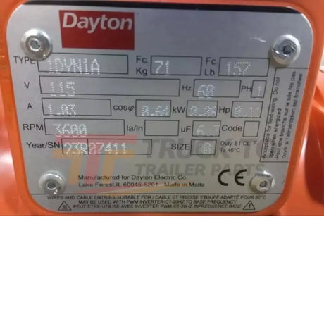 1DYN1 Dayton Electric Vibrator 11/100 HP 3600 VPM Force Rating 115VAC - Truck To Trailer
