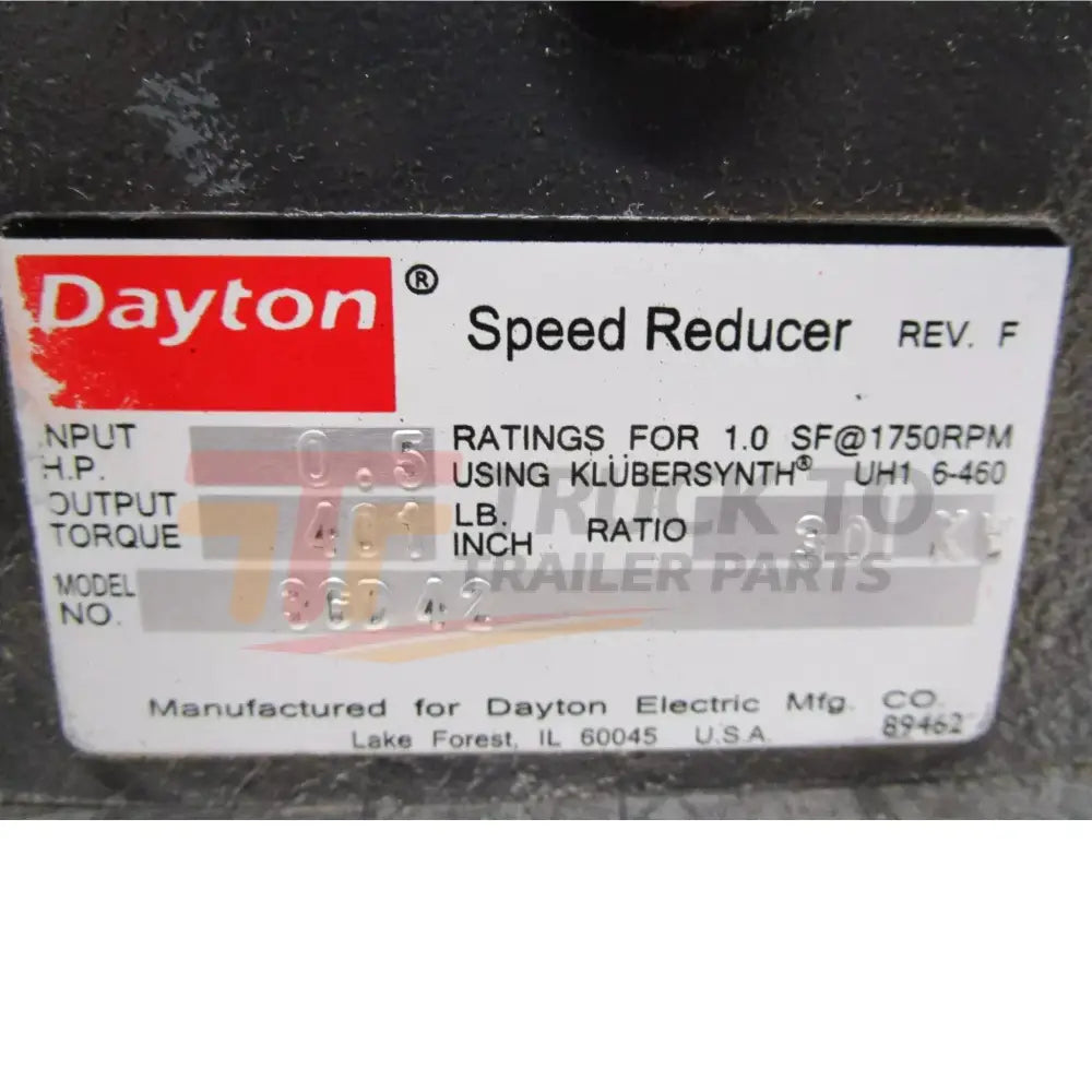 3GD42 Dayton Speed Reducer 58rpm 30:1 56-C - Truck To Trailer