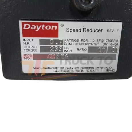 4RN86 Dayton Speed Reducer 0.75 Max Input HP 175 Max Output RPM - Truck To Trailer