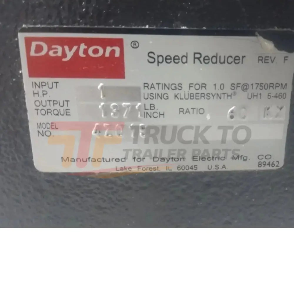 4Z015 Dayton C-Face Speed Reducer - Truck To Trailer