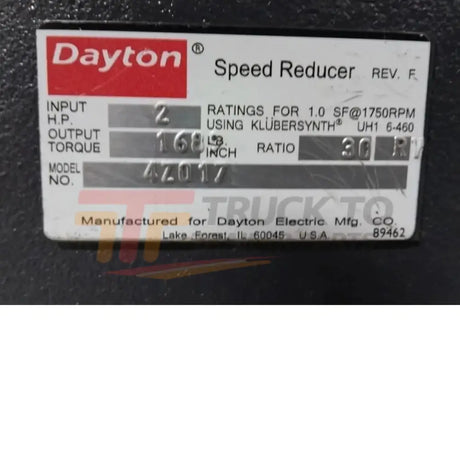 4Z017 Dayton C-Face Speed Reducer - Truck To Trailer