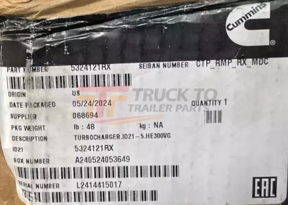 5324121RX Genuine Cummins Turbocharger HE300VG