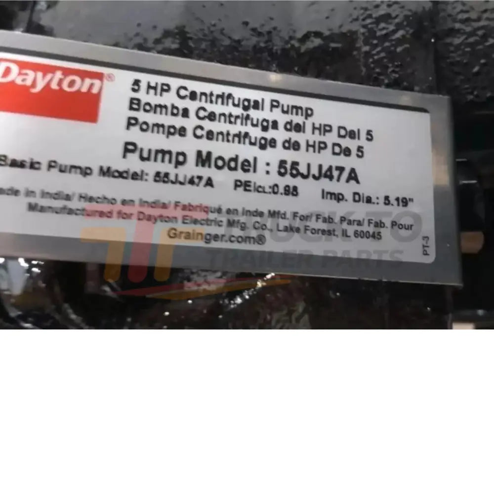 55JJ47 Dayton Head Centrifugal Pump 5 HP 208-240/480VAC 100 Ft Max - Truck To Trailer
