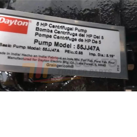 55JJ47 Dayton Head Centrifugal Pump 5 HP 208-240/480VAC 100 Ft Max - Truck To Trailer