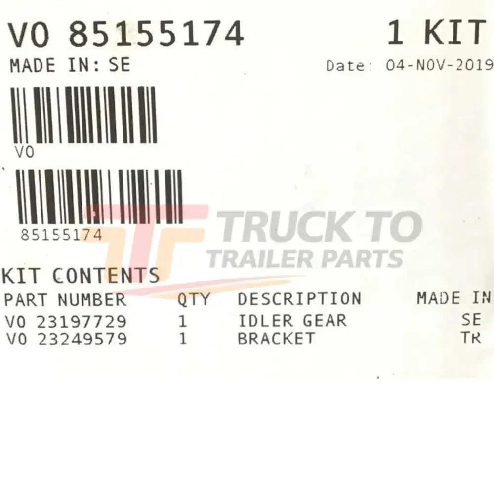 85155174 Genuine Volvo Kit Idler Gear & Bracket - Truck To Trailer
