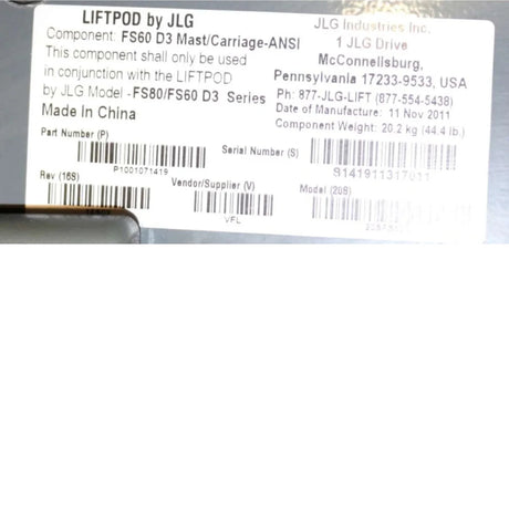 1001071419 JLG Assy Fs60 Mast/Carriage - Truck To Trailer