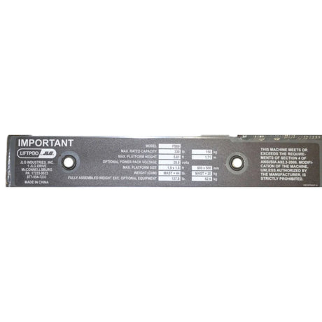 1001071419 JLG Assy Fs60 Mast/Carriage - Truck To Trailer