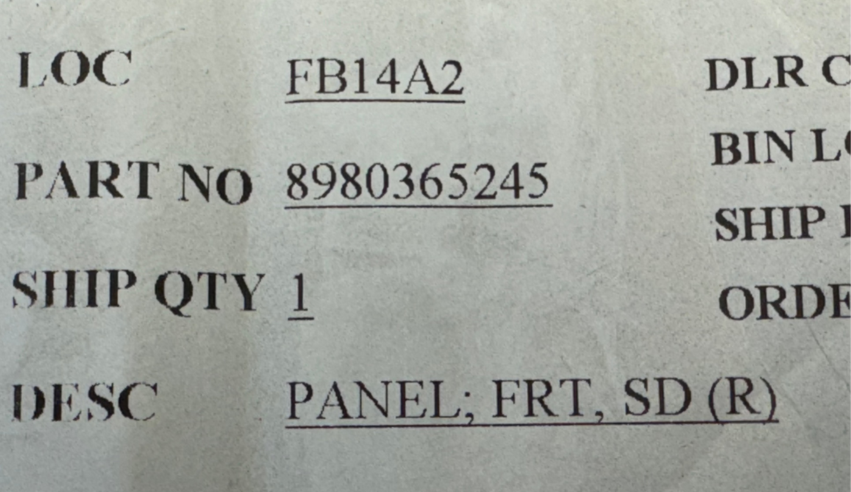 8-98036-524-5 Isuzu Right Front Corner Panel