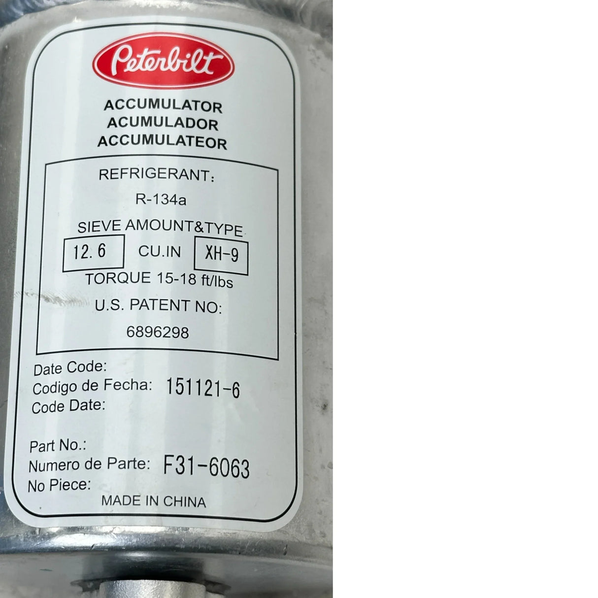 F31-6063 Genuine Peterbilt Aluminum Accumulator - Truck To Trailer