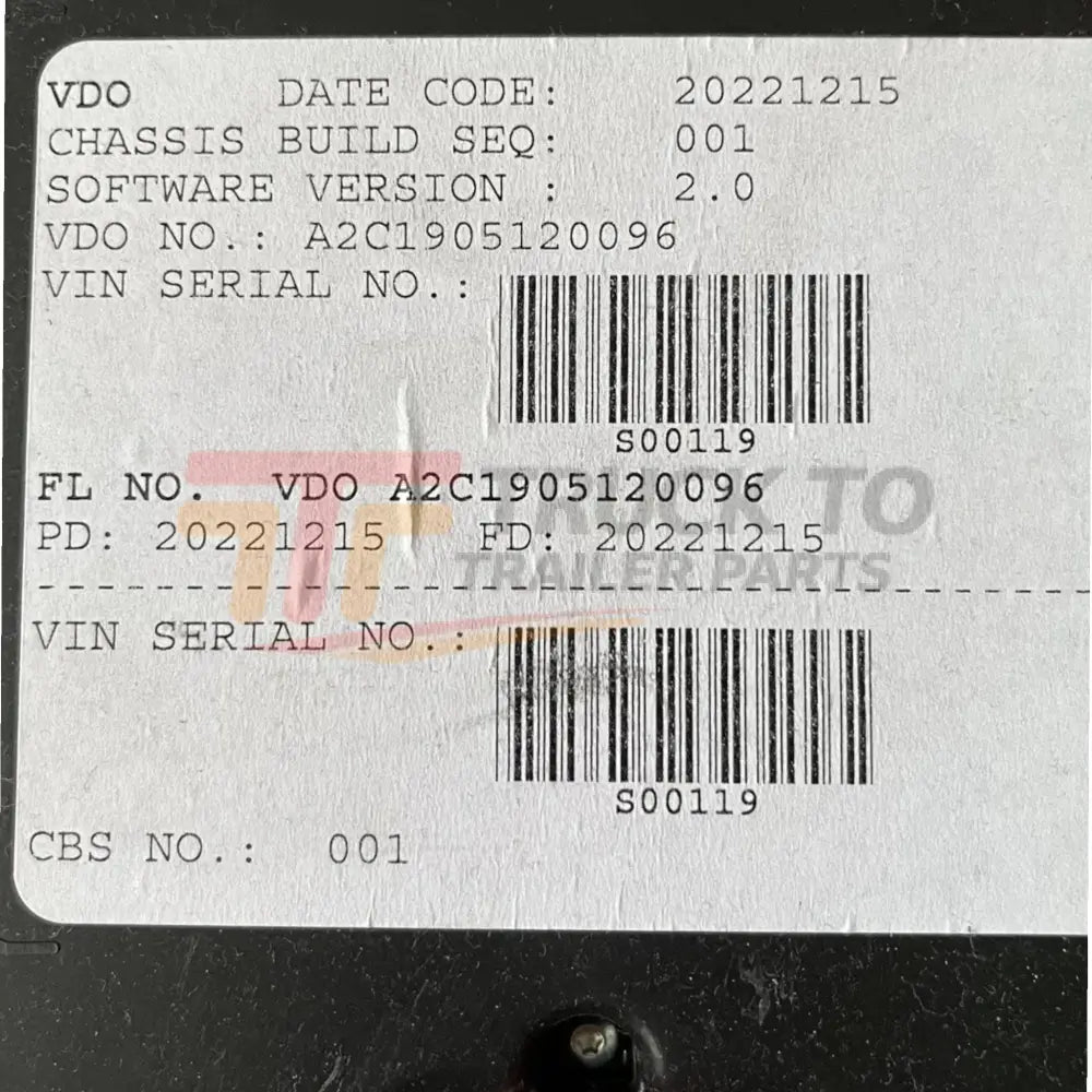 A2C1905120096 Genuine Freightliner Instrument Cluster - Truck To Trailer