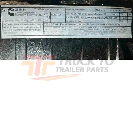 Genuine Cummins Short Block Engine F3.8 Cm2350 F128C 74 - 173 Hp 55 - 129 Kw - Truck To Trailer