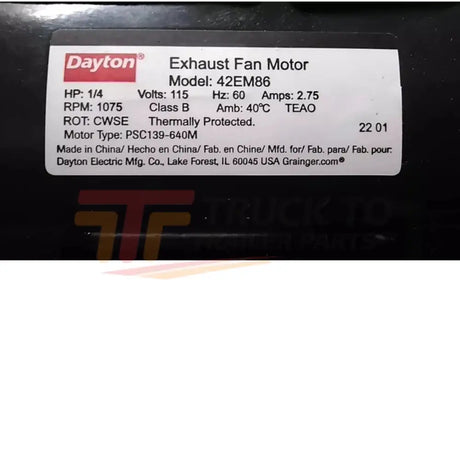 GGS_46529 Dayton Direct Drive Exhaust Fan Motor - Truck To Trailer