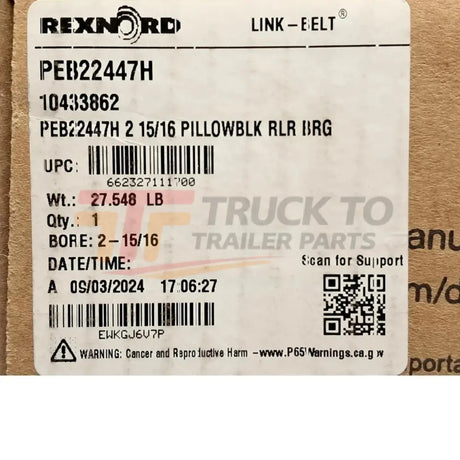 PEB22447H Genuine Rexnord Pillow Block Roller Bearing - Truck To Trailer