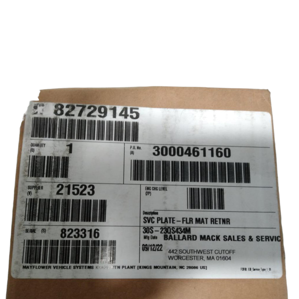 82729145 Genuine Mack Plate