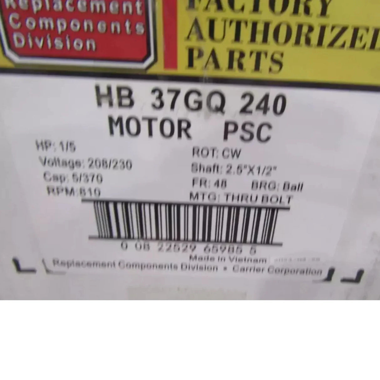 HB37GQ240 Genuine Carrier Fan Motor - Truck To Trailer