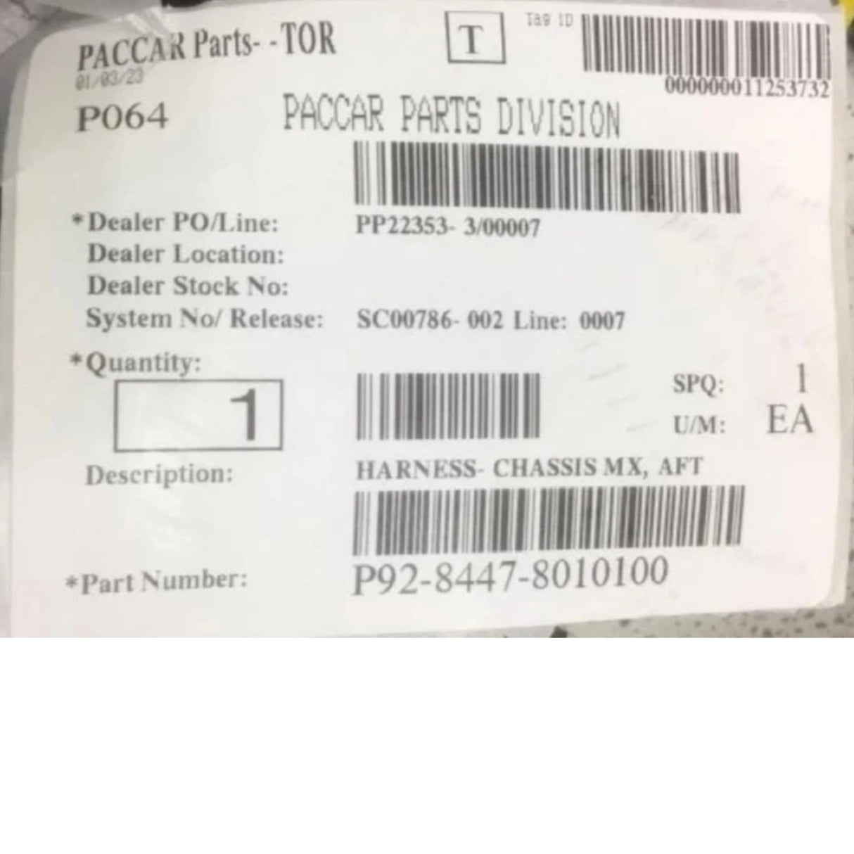 P92-8447-8010100 Genuine Paccar Chassis Wiring Harness
