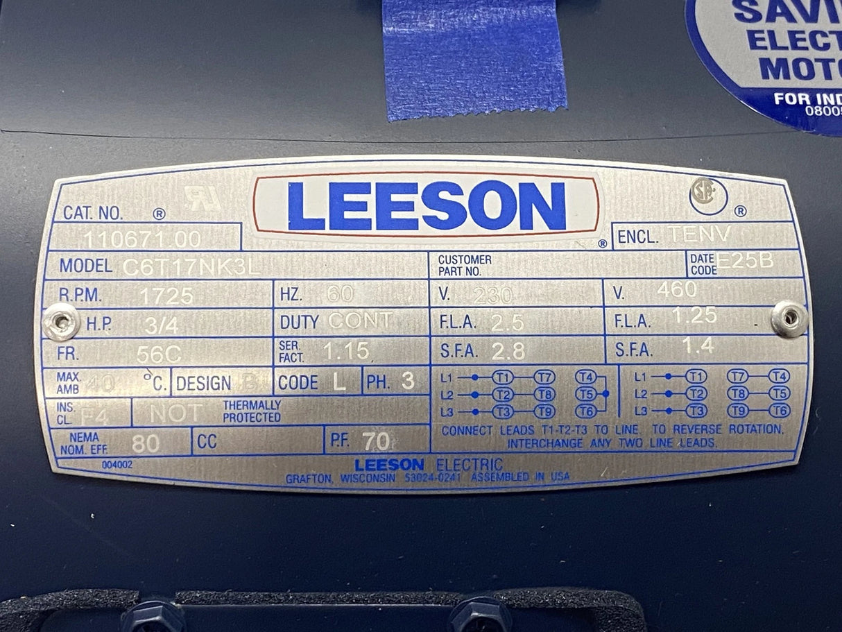 110671.00 Leeson Brake Motor 230-460V
