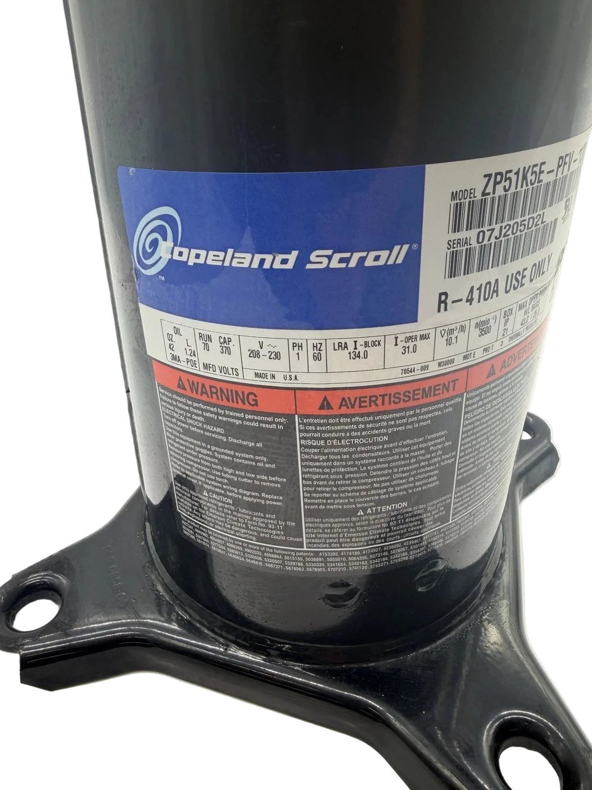 ZP51K5E-PFV-130 Genuine Copeland Scroll Compressor