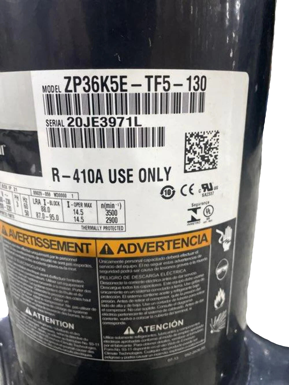 ZP36K5E-TF5-130 Genuine Copeland Scroll Compressor