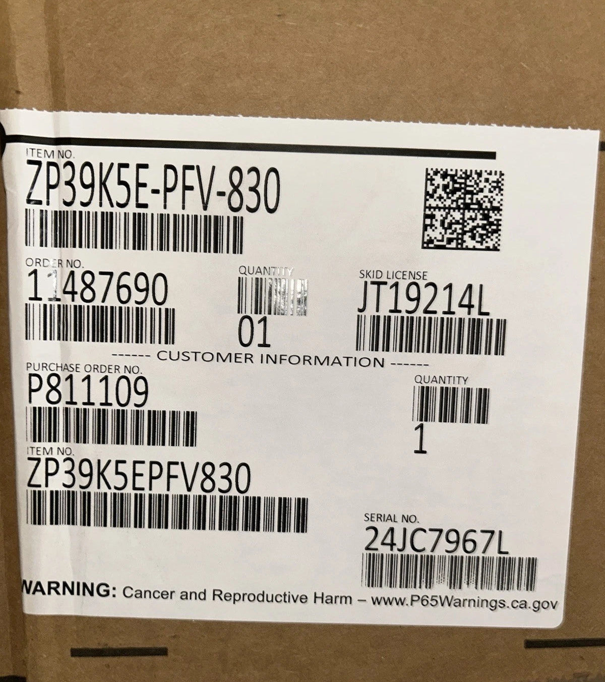 ZP39K5E-PFV-130 Genuine Copeland Scroll Compressor