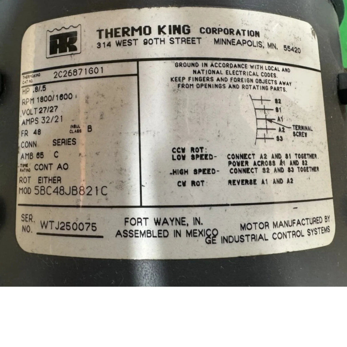 2C26871G01 Genuine Thermo King Motor 27V - Truck To Trailer