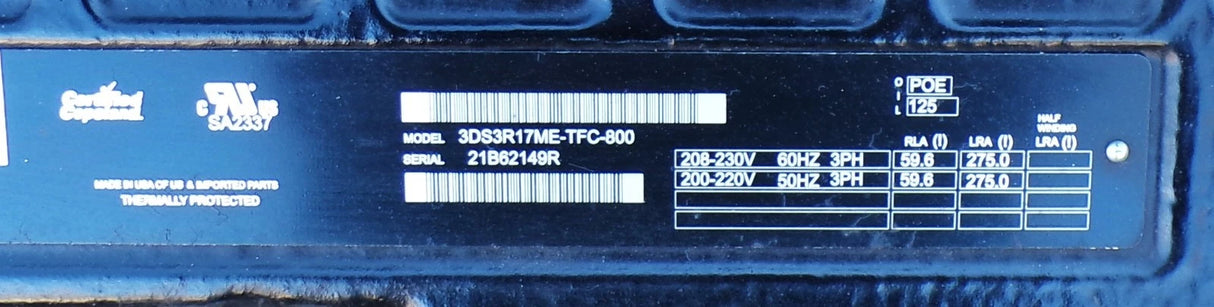 3DS3R17ME-TFC-800 Genuine Copeland Semi-Hermetic Compressor