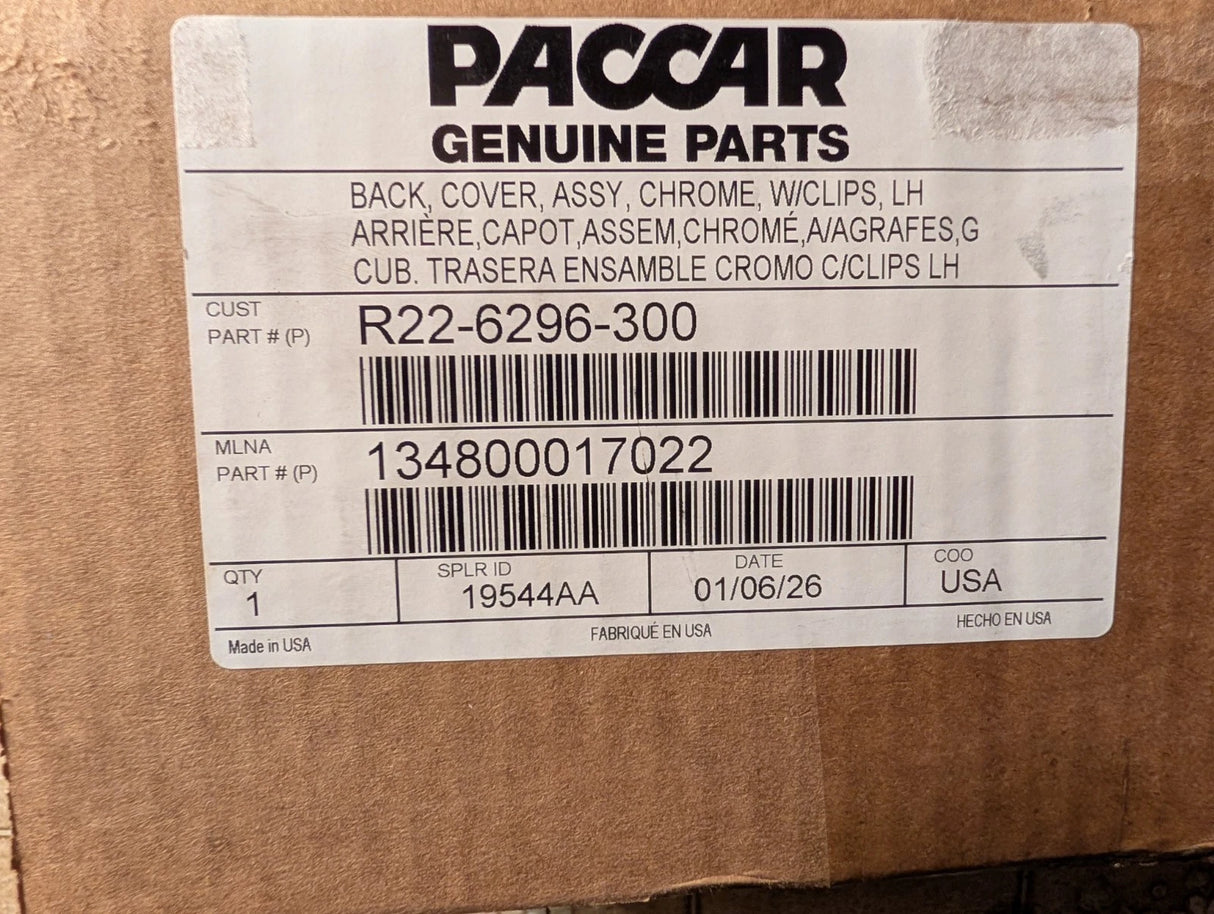R22-6296-300 Genuine Paccar PB Housing Left Chromed