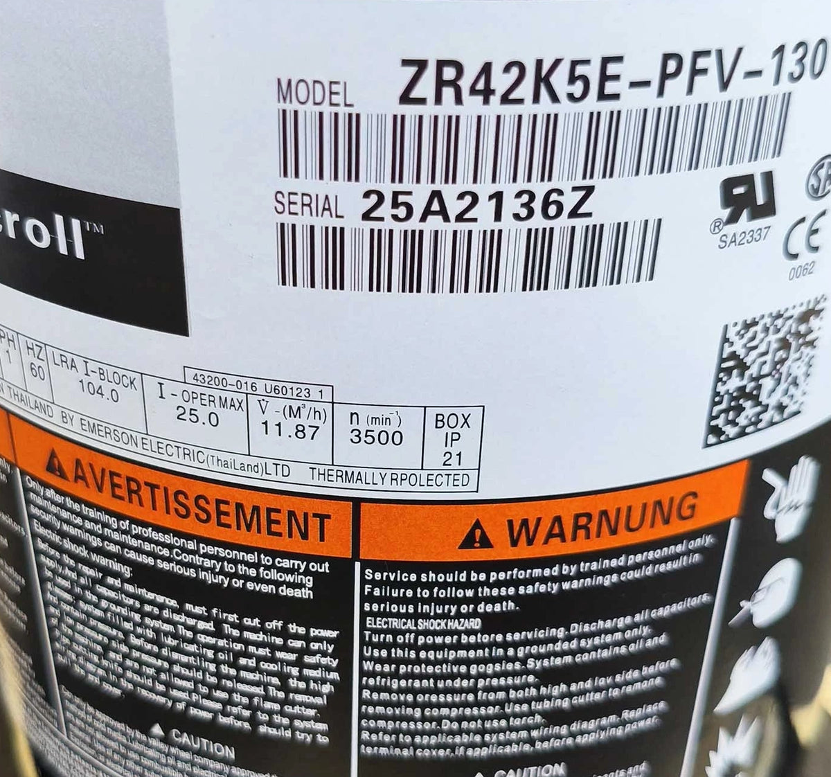 ZR42K5E-PFV-130 Genuine Copeland Scroll Compressor
