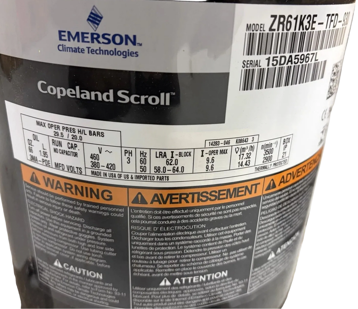 ZR61K3E-TFD-930  Genuine Copeland Scroll Compressor